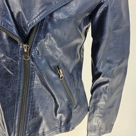 J. Society Womens Navy Faux Leather Moto Jacket Size S - Picture 8 of 16